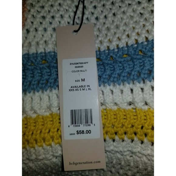 BCBGeneration Crochet Summer Crop Top NWT Medium White Knit Blue Stripe Tank - Picture 8 of 9